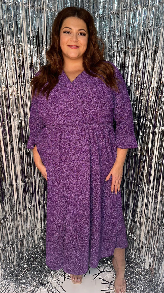 Purple Glitter Midi Dress