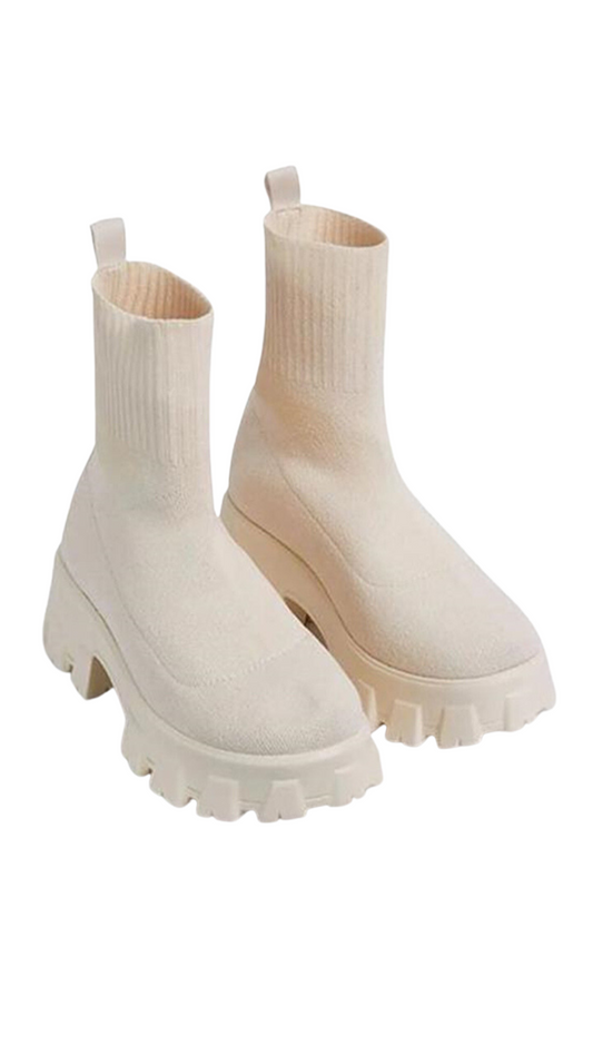 Beige Chunky Knitted Sock Boots