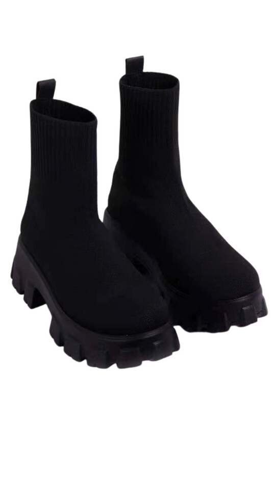 Black Chunky Knitted Sock  Boots