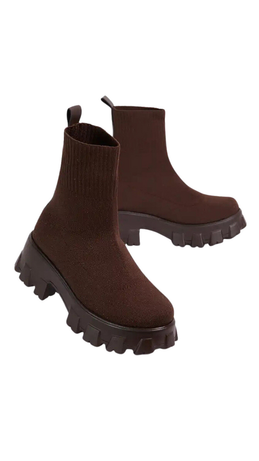 Brown Chunky Knitted Sock Boots