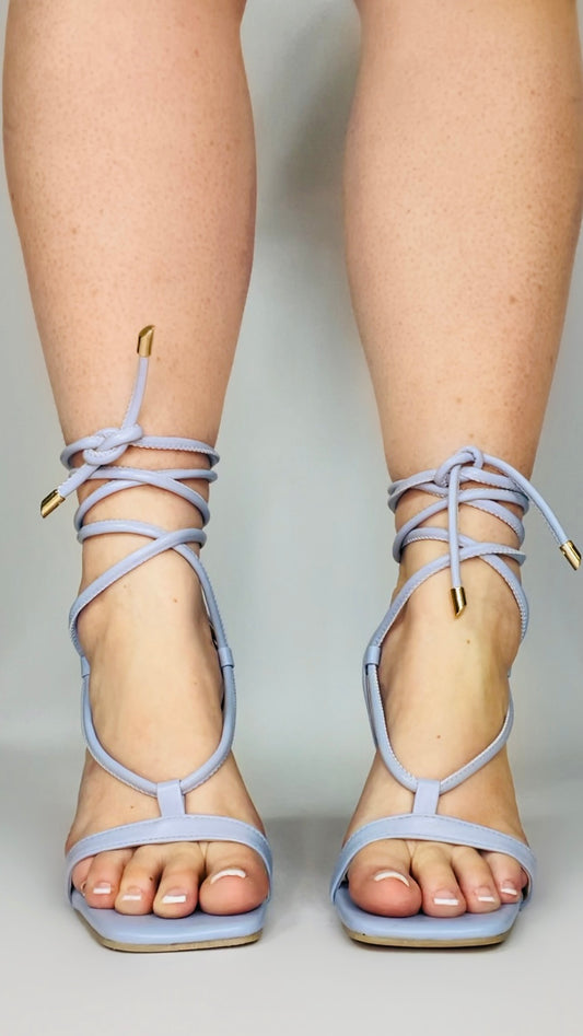 Blue Lace Up Block Heel